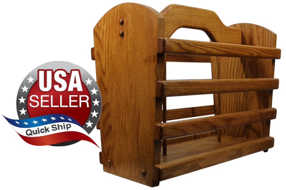 VTG Solid Blonde Oak Magazine Newspaper Floor Rack Basket Heavy Excellent Shape